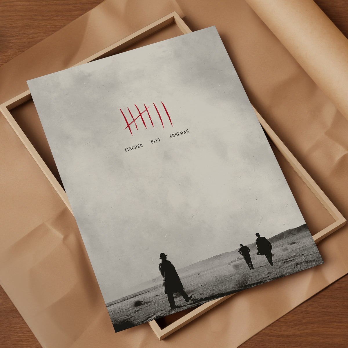 david fincher movie seven movie poster with brad pitt and morgan freeman.  Movie poster collectibles